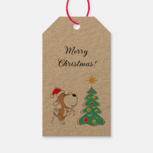 Frohe Weihnachtsbaum Niedliche Welpe Hund Weihnach Geschenkanhänger