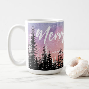 Frohe Weihnachtsbaum Night Gradienten Skript Wald Kaffeetasse