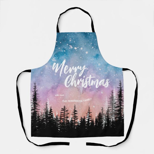 Frohe Weihnachtsbaum Night Gradienten Skript Wald Schürze (Vorderseite)