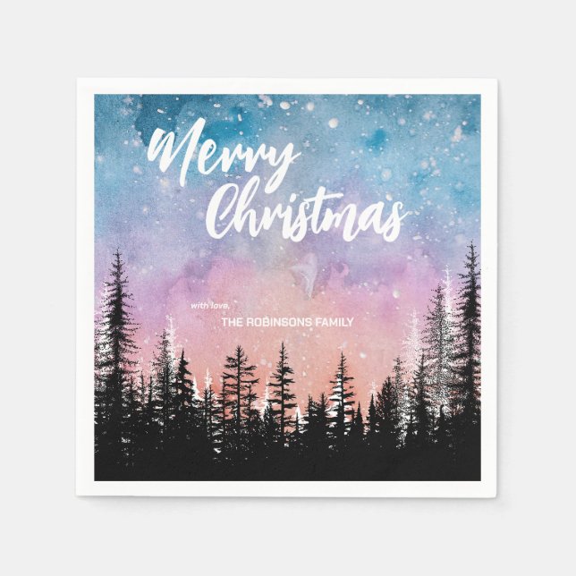 Frohe Weihnachtsbaum Night Gradienten Skript Wald Serviette (Vorderseite)