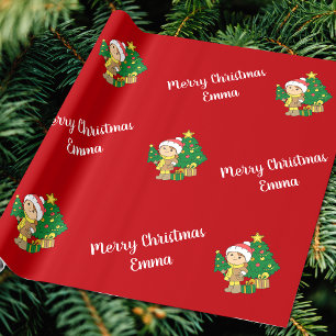 Frohe Weihnachtsbaum-Personalisation Name Geschenkpapier