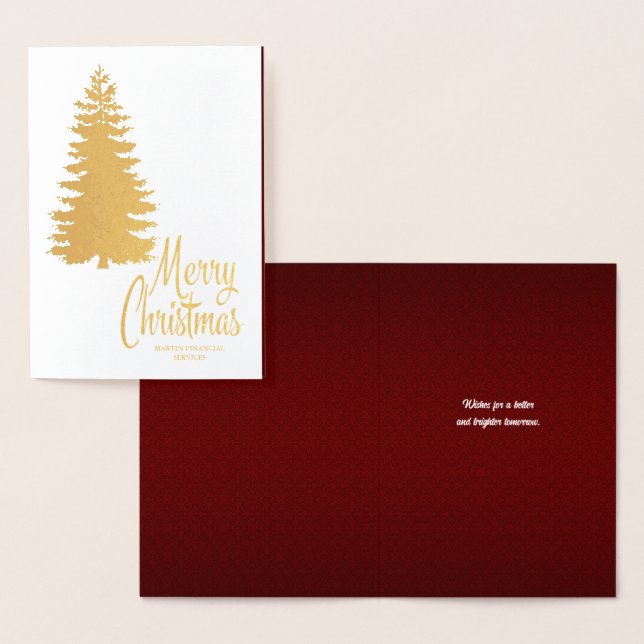 Frohe Weihnachtsbaum Red and Gold Business Folienkarte (Anzeige)