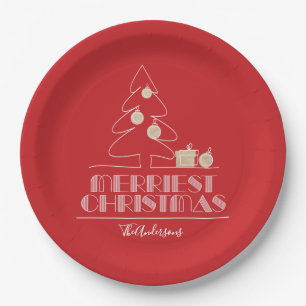 Frohe Weihnachtsbaum Red Pappteller