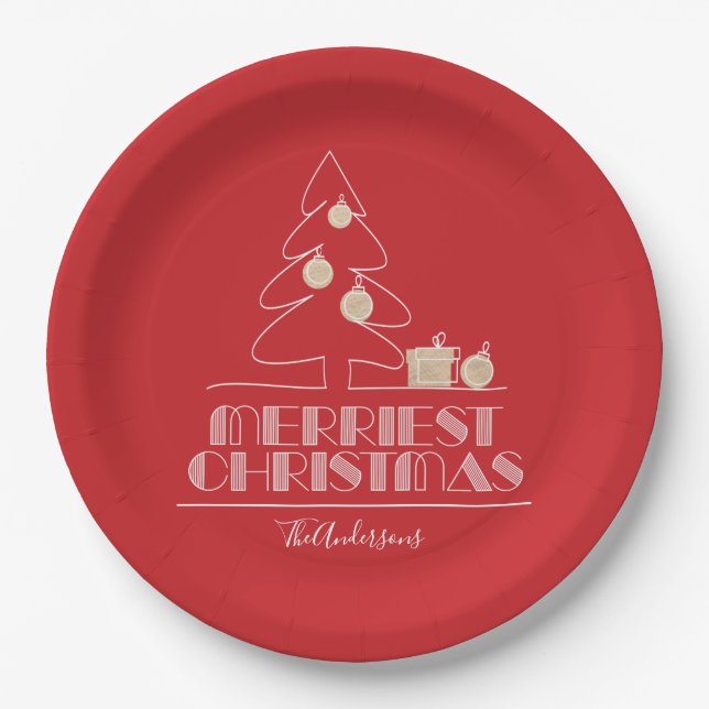 Frohe Weihnachtsbaum Red Pappteller (Vorderseite)