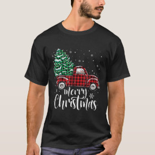 Frohe Weihnachtsbaum Red Truck Pajama, Red Kariert T-Shirt