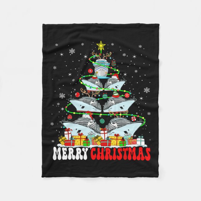 Frohe Weihnachtsbaum Rentier Elf Santa Cruise Ship Fleecedecke (Vorderseite)