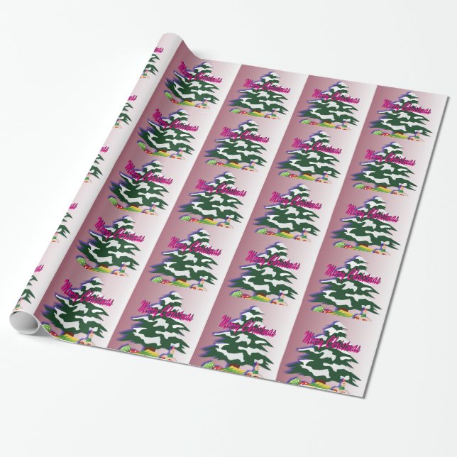 Frohe Weihnachtsbaum Retro Feierliche Jahreszeit Geschenkpapier (Ungerollt)