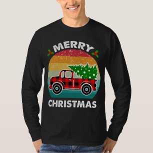 Frohe Weihnachtsbaum Retro Red Truck Buffalo Karie T-Shirt