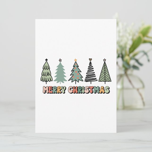 Frohe Weihnachtsbaum Retro Weihnachten Dankeskarte (Stehend Vorderseite)