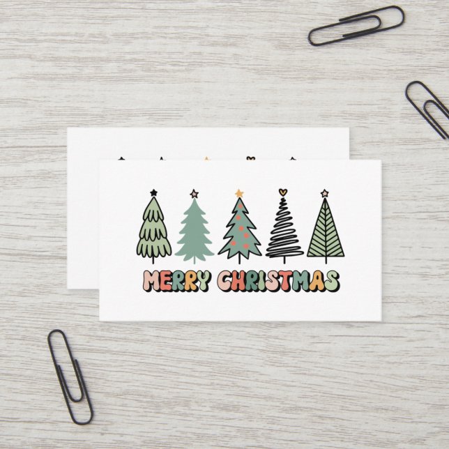 Frohe Weihnachtsbaum Retro Weihnachten Visitenkarte (Vorderseite/Rückseite Beispiel)