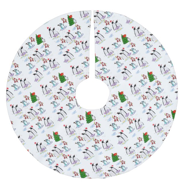Frohe Weihnachtsbaum Rock Penguin Polyester Weihnachtsbaumdecke (Vorderseite)