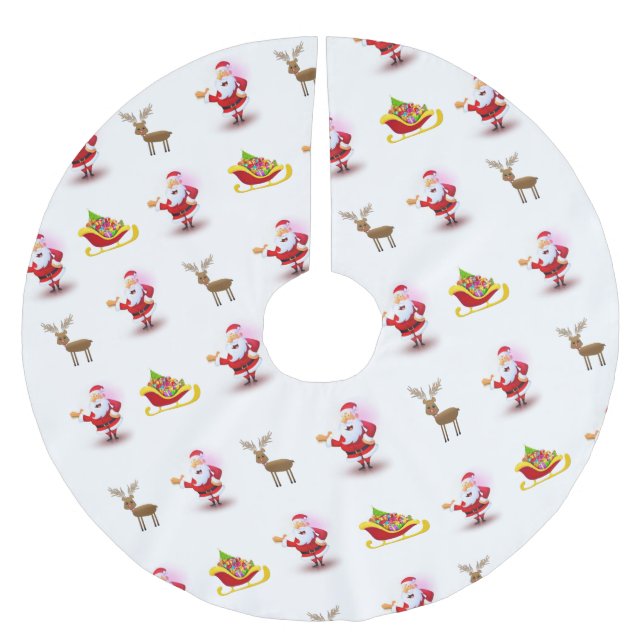 Frohe Weihnachtsbaum Rock Reindeer Santa Claus Polyester Weihnachtsbaumdecke (Vorderseite)