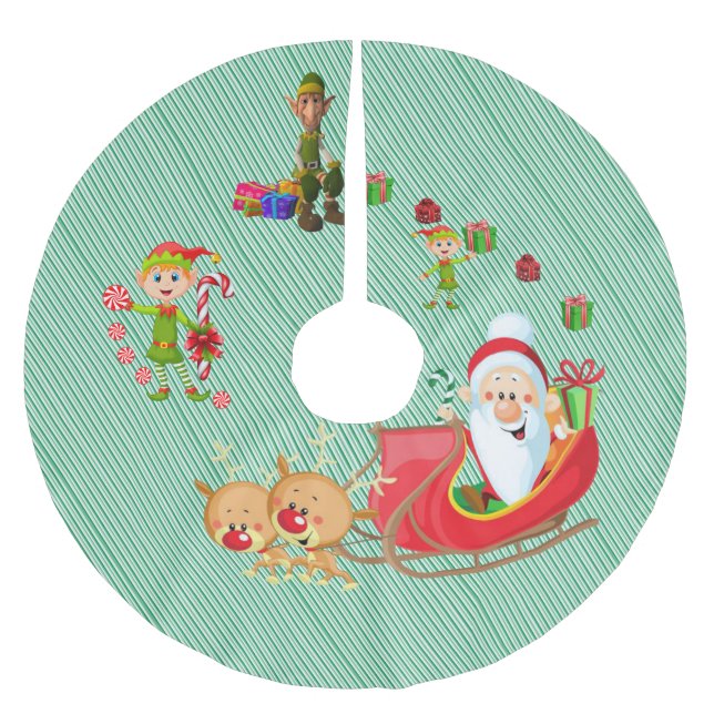 Frohe Weihnachtsbaum Rock Santa Sleigh Elves Deer Polyester Weihnachtsbaumdecke (Vorderseite)