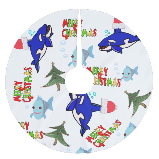 Frohe Weihnachtsbaum Rock Shark Fish Polyester Weihnachtsbaumdecke (Vorderseite)