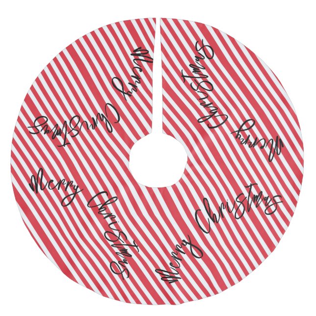 Frohe Weihnachtsbaum Rock Streifen Rot & Weiß Polyester Weihnachtsbaumdecke (Vorderseite)