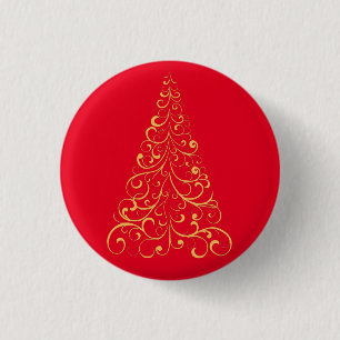 Frohe Weihnachtsbaum-rot Button