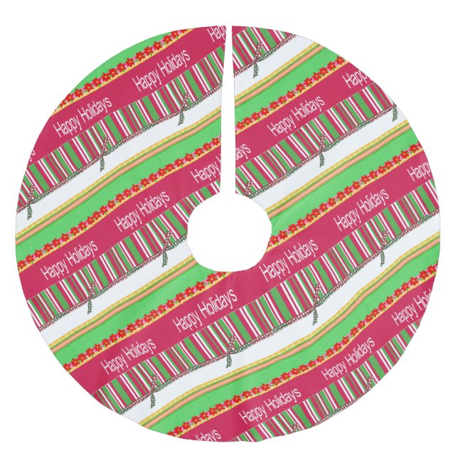 Frohe Weihnachtsbaum Rot Happy Holidays Polyester Weihnachtsbaumdecke (Vorderseite)