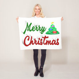 Frohe Weihnachtsbaum rote grüne Schrift Fleecedecke