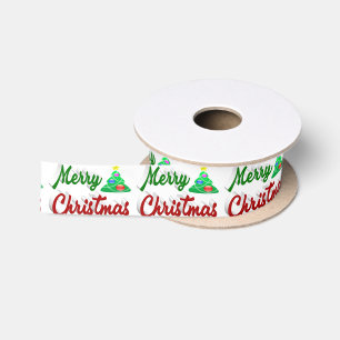 Frohe Weihnachtsbaum rote grüne Schrift Satinband