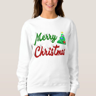 Frohe Weihnachtsbaum rote grüne Schrift Sweatshirt