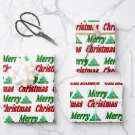 Frohe Weihnachtsbaum rote grüne Typografie Geschenkpapier Set