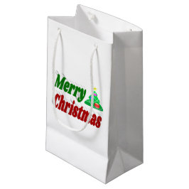 Frohe Weihnachtsbaum rote grüne Typografie Kleine Geschenktüte