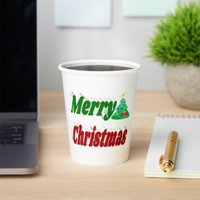 Frohe Weihnachtsbaum rote grüne Typografie Pappbecher (InSitu)