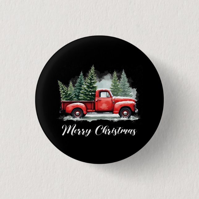 Frohe Weihnachtsbaum rote Lastwagen Button (Vorderseite)