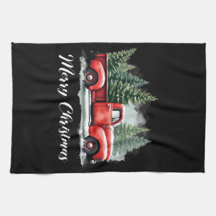 Frohe Weihnachtsbaum rote Lastwagen Geschirrtuch