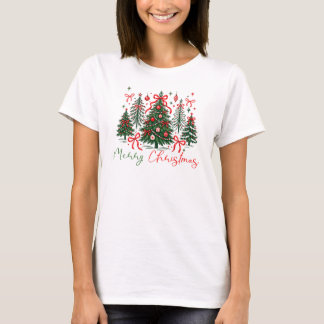 Frohe Weihnachtsbaum-Rote Schleife T-Shirt