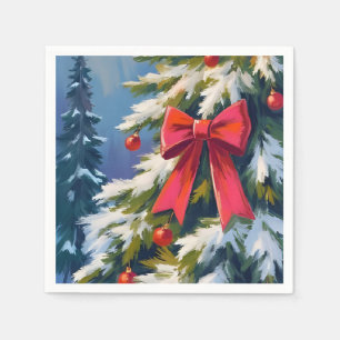 Frohe Weihnachtsbaum Roter Bogen Wasserfarbenmaler Serviette