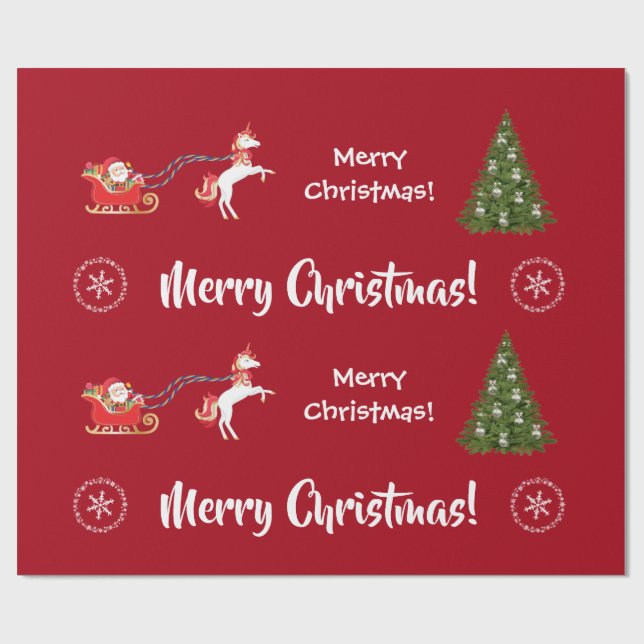 Frohe Weihnachtsbaum Santa Niedlich Girly Einicorn Geschenkpapier (Flach)