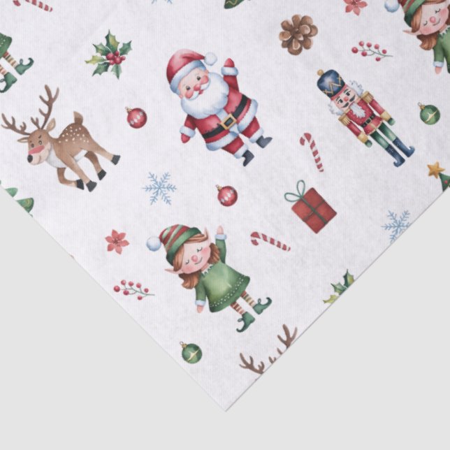 Frohe Weihnachtsbaum Santa Reindeer Nutcracker Seidenpapier (Detail)