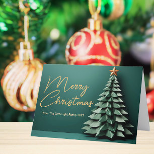 Frohe Weihnachtsbaum Schönes Gold Grün geklappt Feiertagskarte