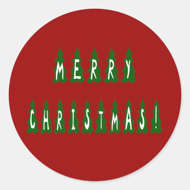 Frohe Weihnachtsbaum-Schriftart Runder Aufkleber (Vorderseite)