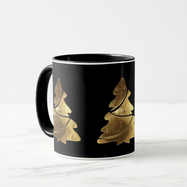 Frohe Weihnachtsbaum Schwarz und Gold Look Elegant Tasse (Vorderseite Links)