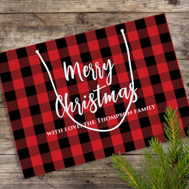 Frohe Weihnachtsbaum Simple Buffalo Karo Pattern Große Geschenktüte (Merry Christmas buffalo check plaid pattern large gift bag)
