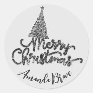 Frohe Weihnachtsbaum Skriptname Black Diamond Runder Aufkleber