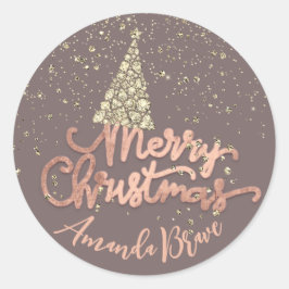 Frohe Weihnachtsbaum Skriptname Rose Gold Diamond Runder Aufkleber