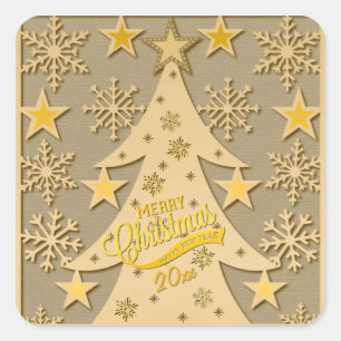Frohe Weihnachtsbaum, Snowflake & Star-Silhouetten Quadratischer Aufkleber