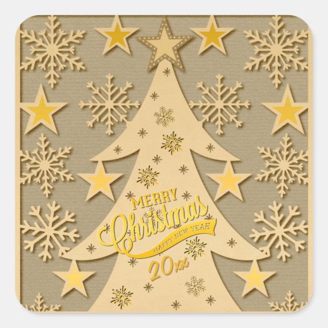 Frohe Weihnachtsbaum, Snowflake & Star-Silhouetten Quadratischer Aufkleber (Vorderseite)