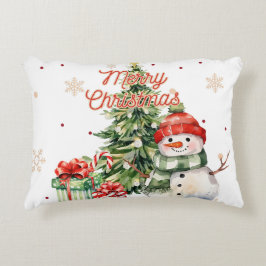 Frohe Weihnachtsbaum Snowman und Geschenke Dekokissen