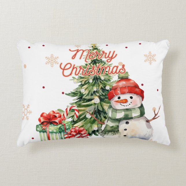 Frohe Weihnachtsbaum Snowman und Geschenke Dekokissen (Vorderseite)