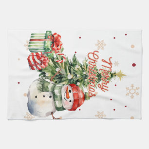 Frohe Weihnachtsbaum Snowman und Geschenke Geschirrtuch