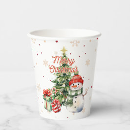 Frohe Weihnachtsbaum Snowman und Geschenke Pappbecher