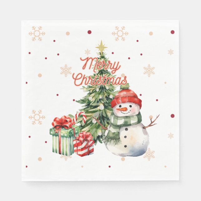 Frohe Weihnachtsbaum Snowman und Geschenke Serviette (Vorderseite)