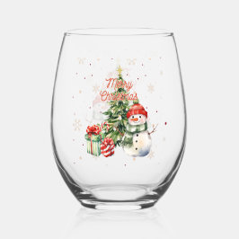 Frohe Weihnachtsbaum Snowman und Geschenke Weinglas Ohne Stiel