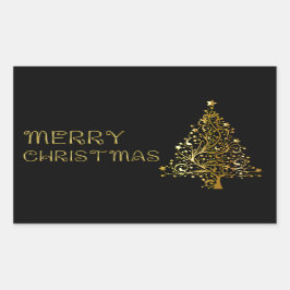 Frohe Weihnachtsbaum Stars Black Gold Shiny Chic Rechteckiger Aufkleber