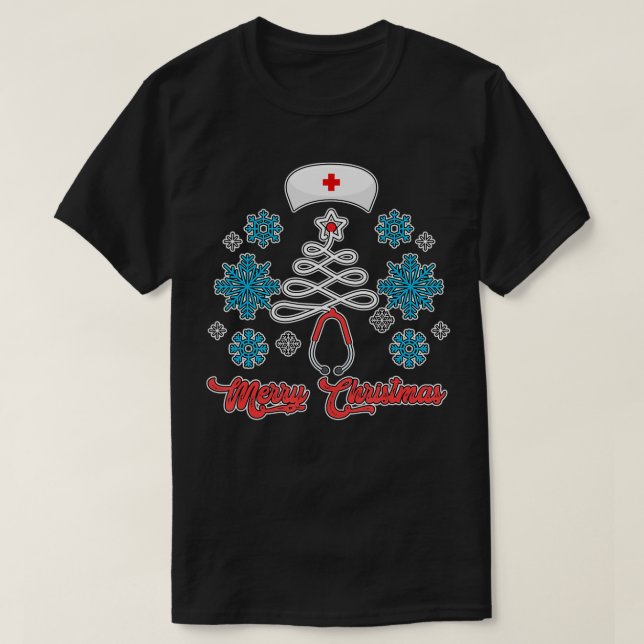Frohe Weihnachtsbaum Stethoscope Nurse Funny Niedl T-Shirt (Design vorne)