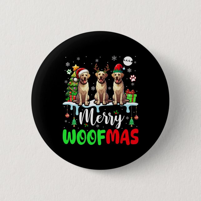 Frohe Weihnachtsbaum Three Santa Elf Labrador Retr Button (Vorderseite)
